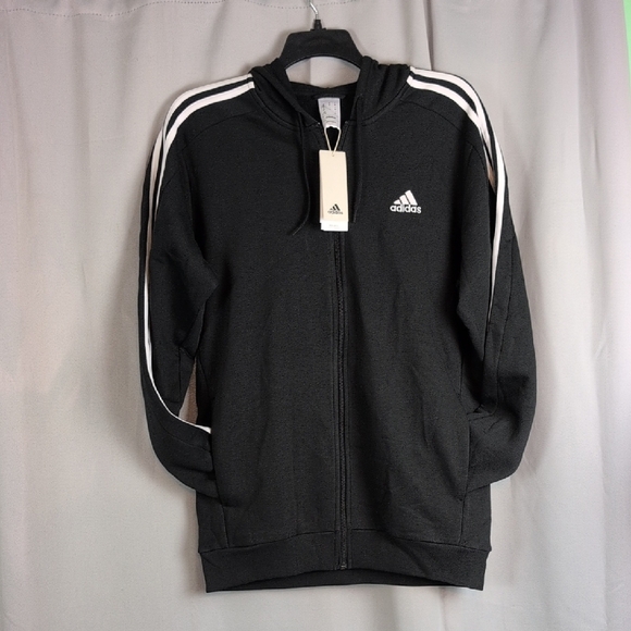 Adidas Black Zip Up Sweater with White Stripes - Picture 1 of 5